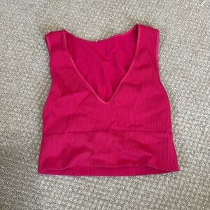 Hot Pink Ribbed Cropped Tank Top